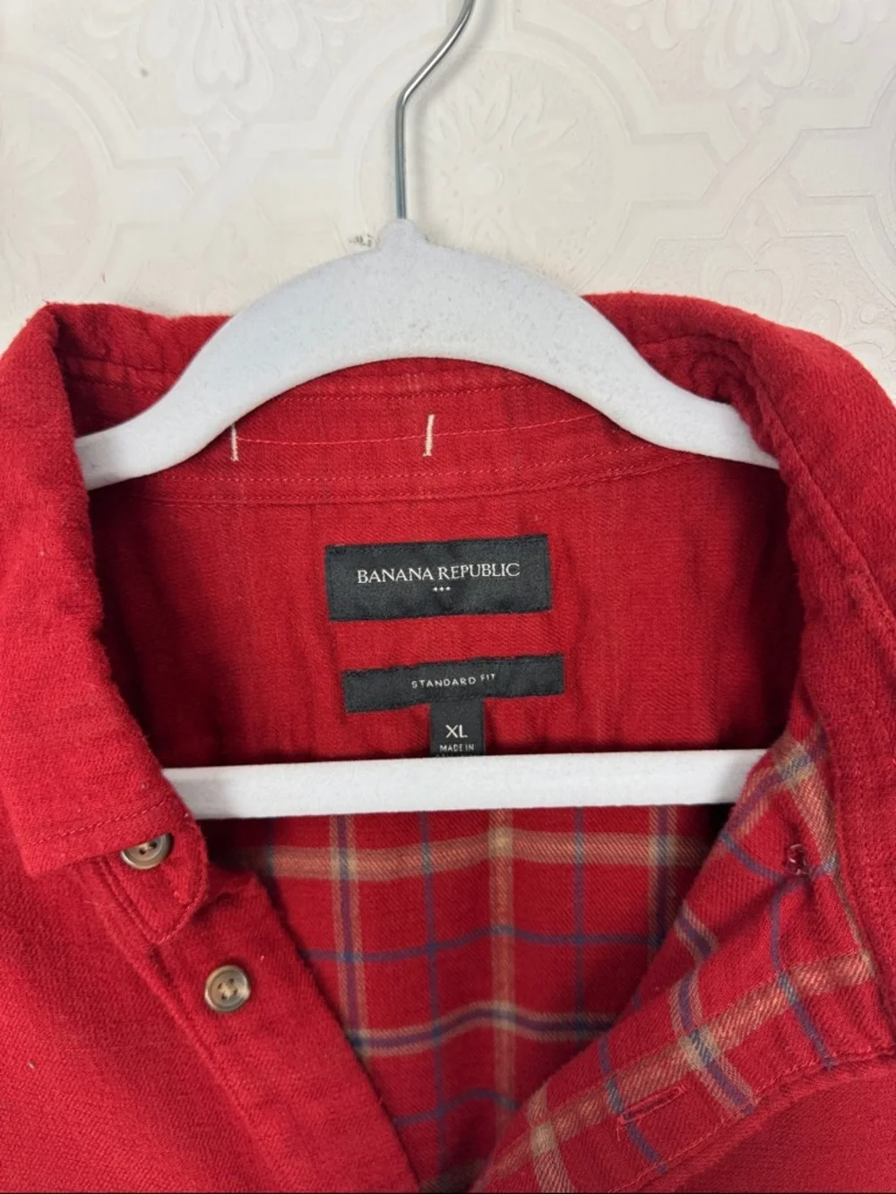 Banana Republic double Cloth Red Flannel Shirt XL‎ Plaid Lined Button Down